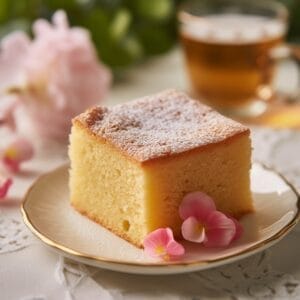 Songe cake with drink and flowers image