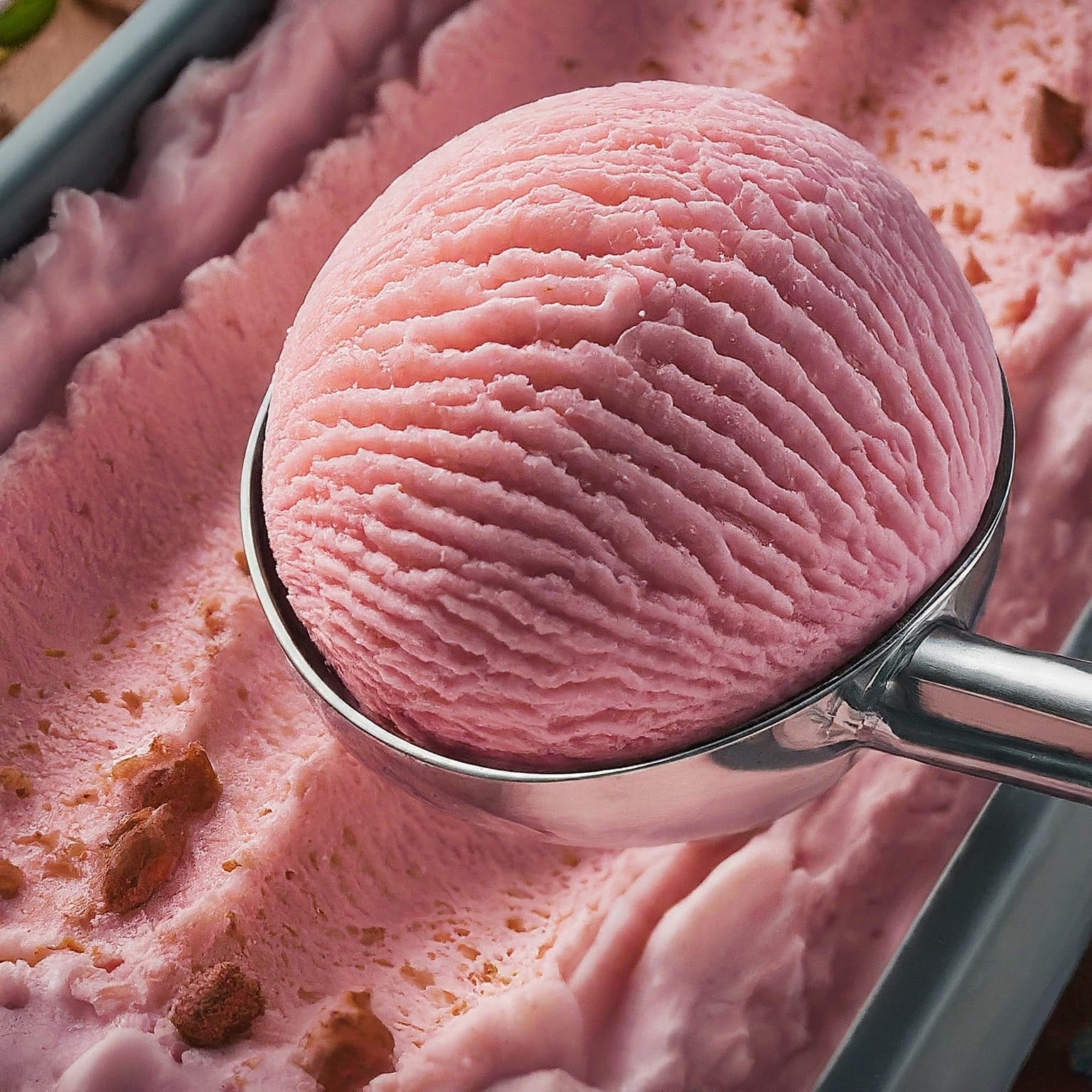 a scoop of pink ice cream