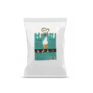 a white bag with a blue and white label Soft Ice Cream Powder | 1.4 kg package