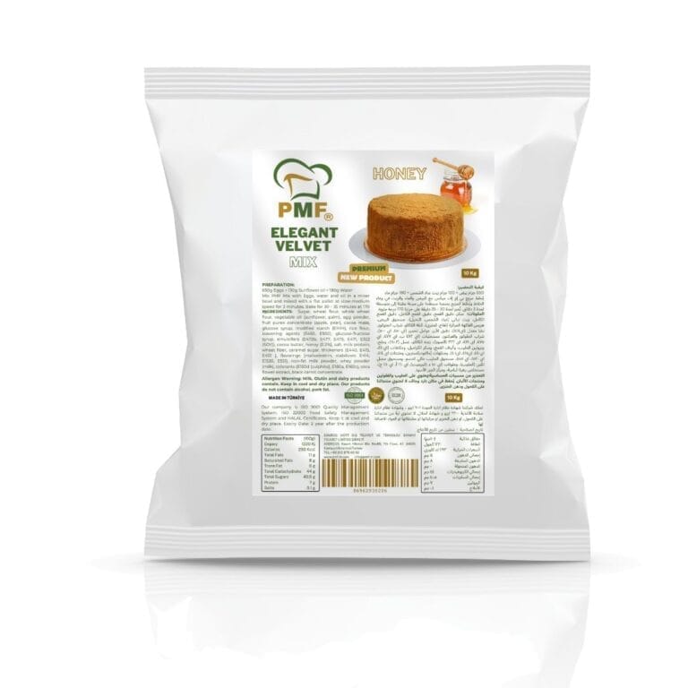 a white bag with a brown cake on it