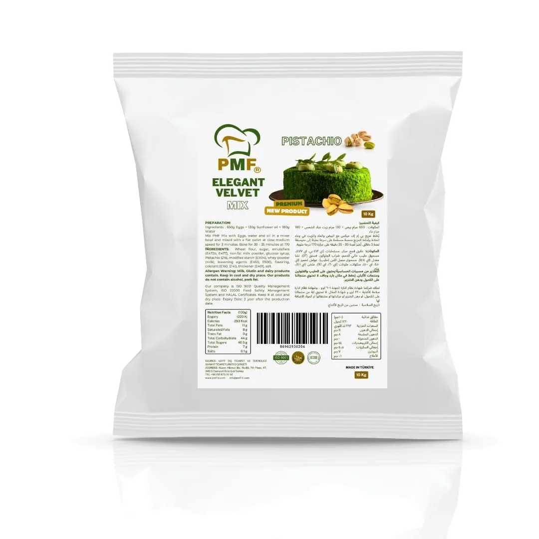 a white bag with green text and a label